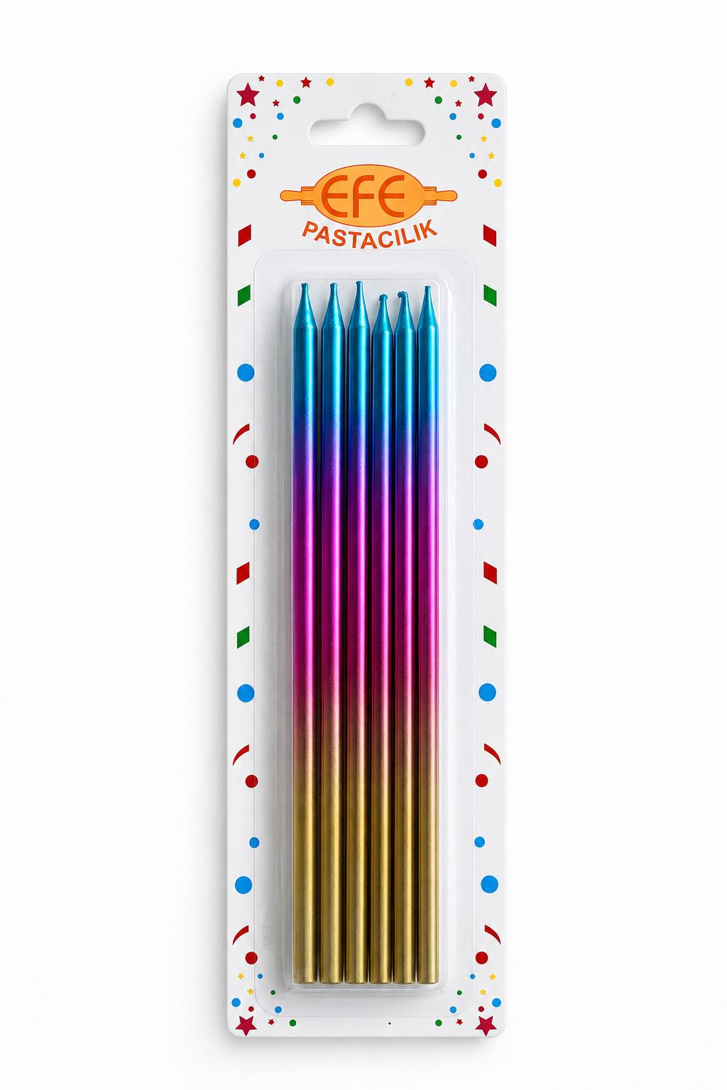 Metalik Gold Pembe Mavi Uzun Pasta Mumu 20 Cm