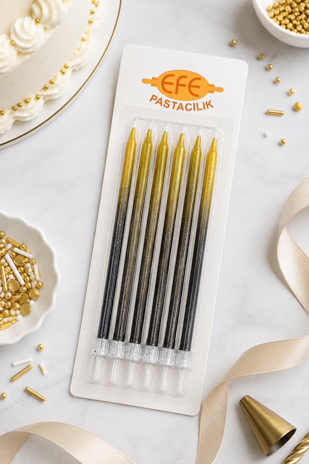 Metalik Siyah Gold Uzun Pasta Mumu 17 Cm