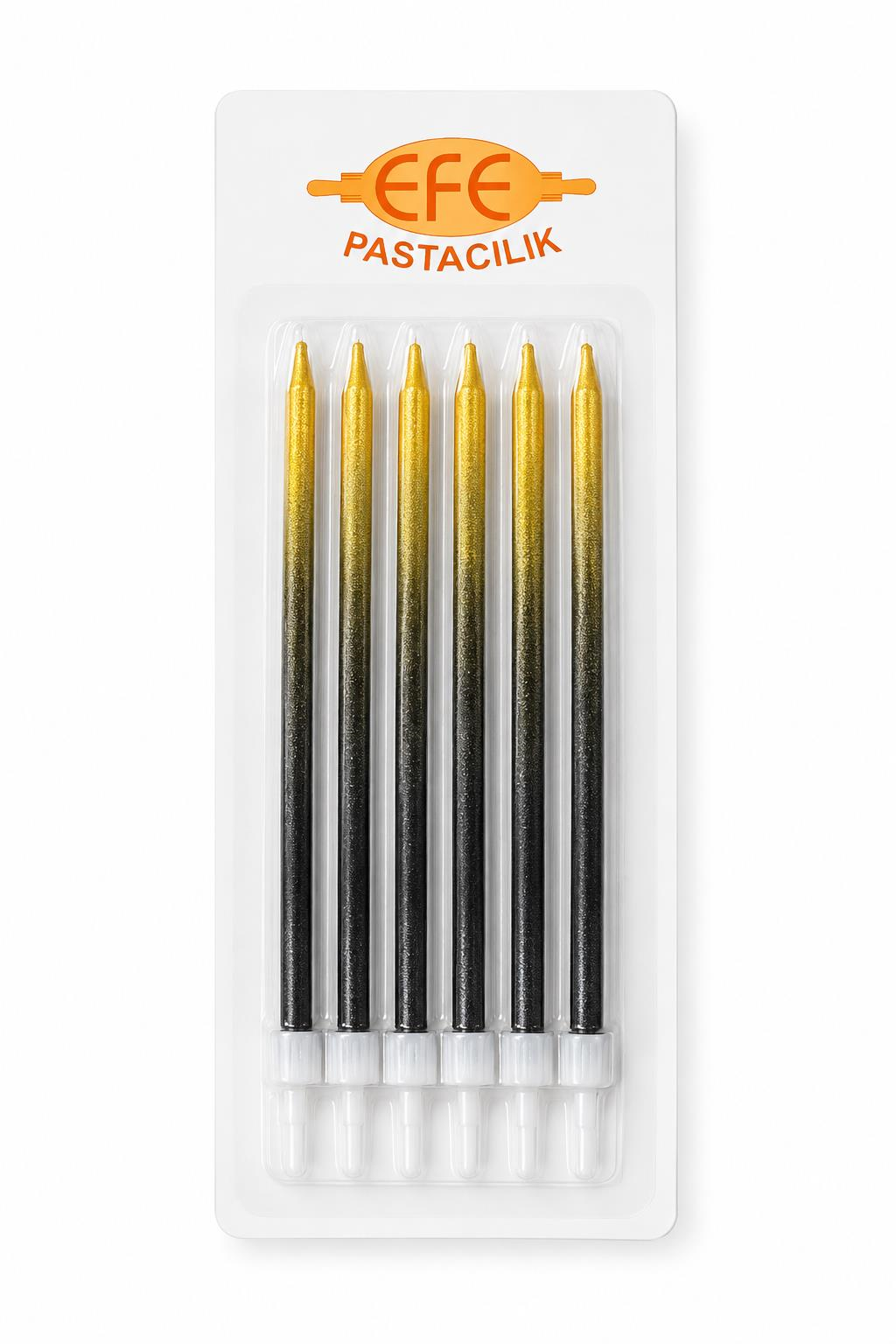 Metalik Siyah Gold Uzun Pasta Mumu 17 Cm
