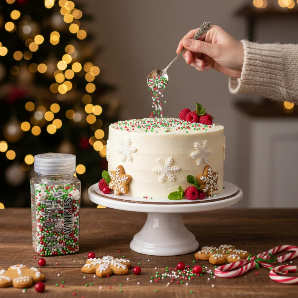 Mini Cupcake Pasta Süsleme Şekeri Kar Taneli Yeşil & Kırmızı 100 g – Yılbaşı Konsept Dekoru