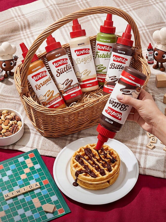MİWİDA Bitter Çikolata Sos - Pratik Waffle, Pankek, Krep, Kruvasan ve Tatlı Sosu 330 Gr