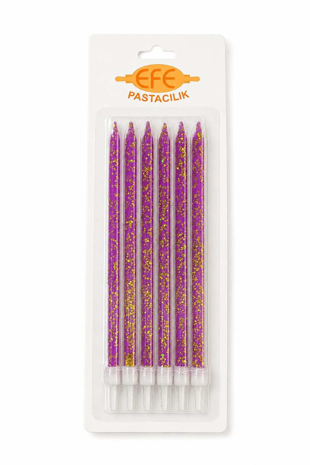 Mor Gold Simli Uzun Pasta Mumu 17 Cm