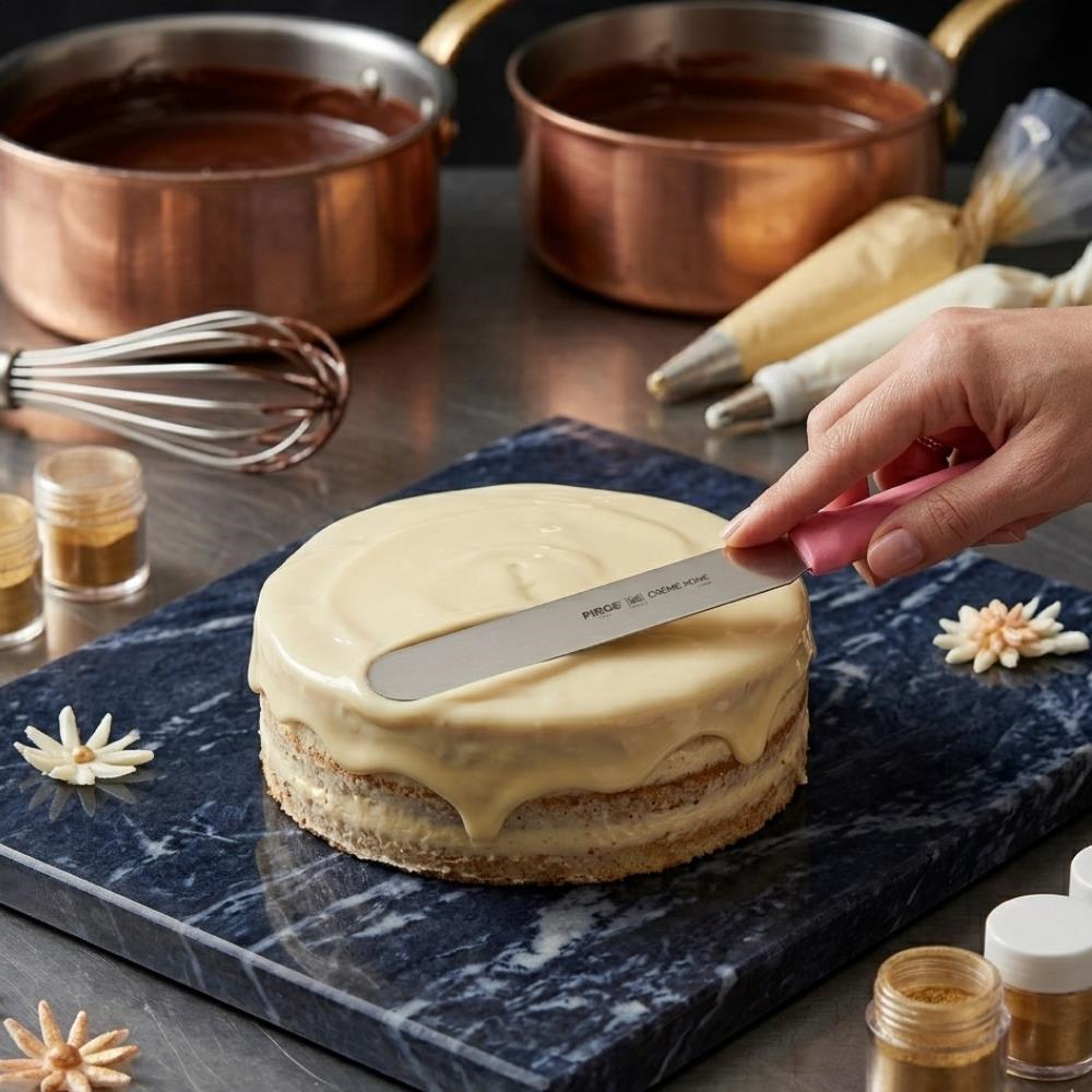 Pasta Paleti 20 CM Pembe – Paslanmaz Çelik Pasta Spatulası ve Krema Sürme Aparatı
