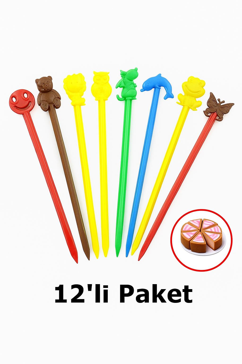 Renkli Figürlü Plastik Lolipop ve Elma Şekeri Çubuğu – Emoji & Hayvan Desenli Doğum Günü Sunum Çubuğu 12’li Paket