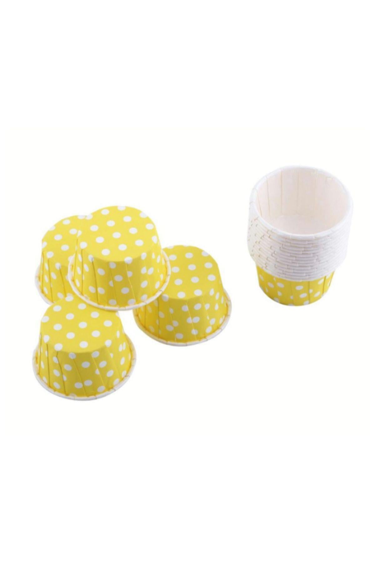 Sarı Puantiyeli Muffin Kağıt Kapsül 25 Adet 50x39 Mm