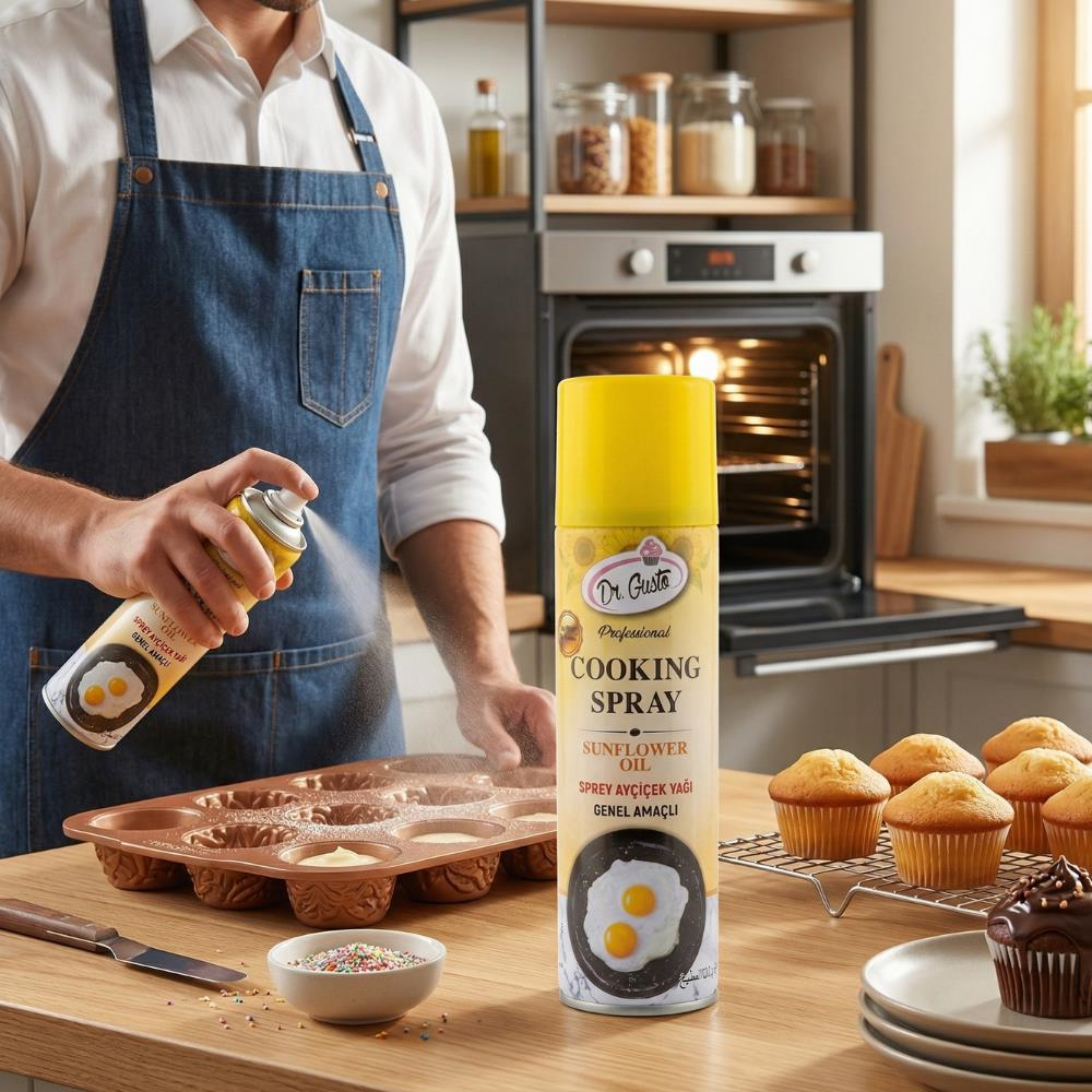 Sprey Ayçiçek Yağı 250 ML – Yapışmaz Pişirme Spreyi & Kalıp Ayırıcı Yağ