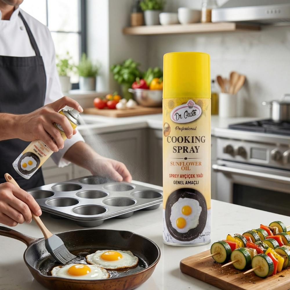 Sprey Ayçiçek Yağı 250 ML – Yapışmaz Pişirme Spreyi & Kalıp Ayırıcı Yağ