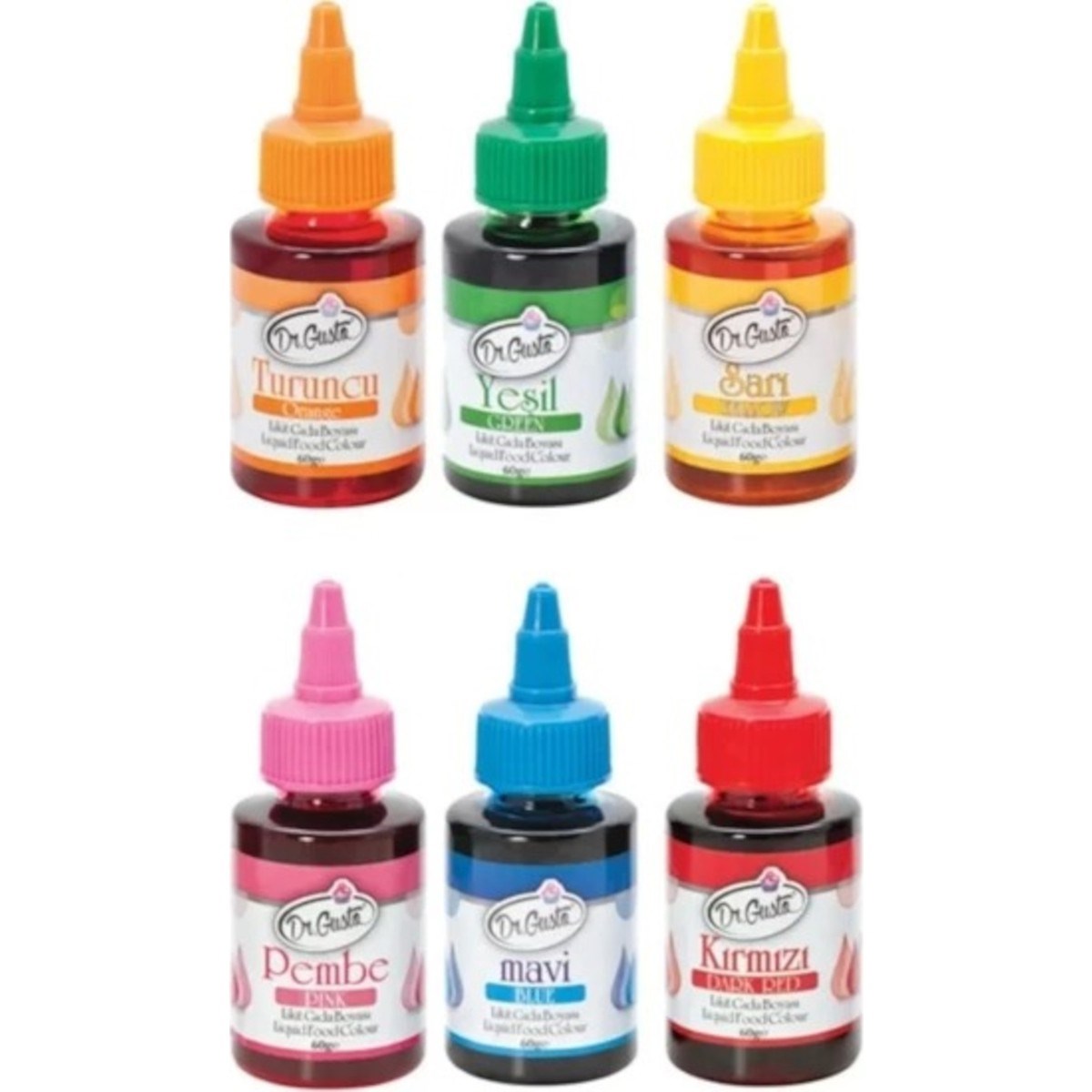 Dr. GustoSu Bazlı Likit Gıda Boyaları (6 'lı x 60 Gr)