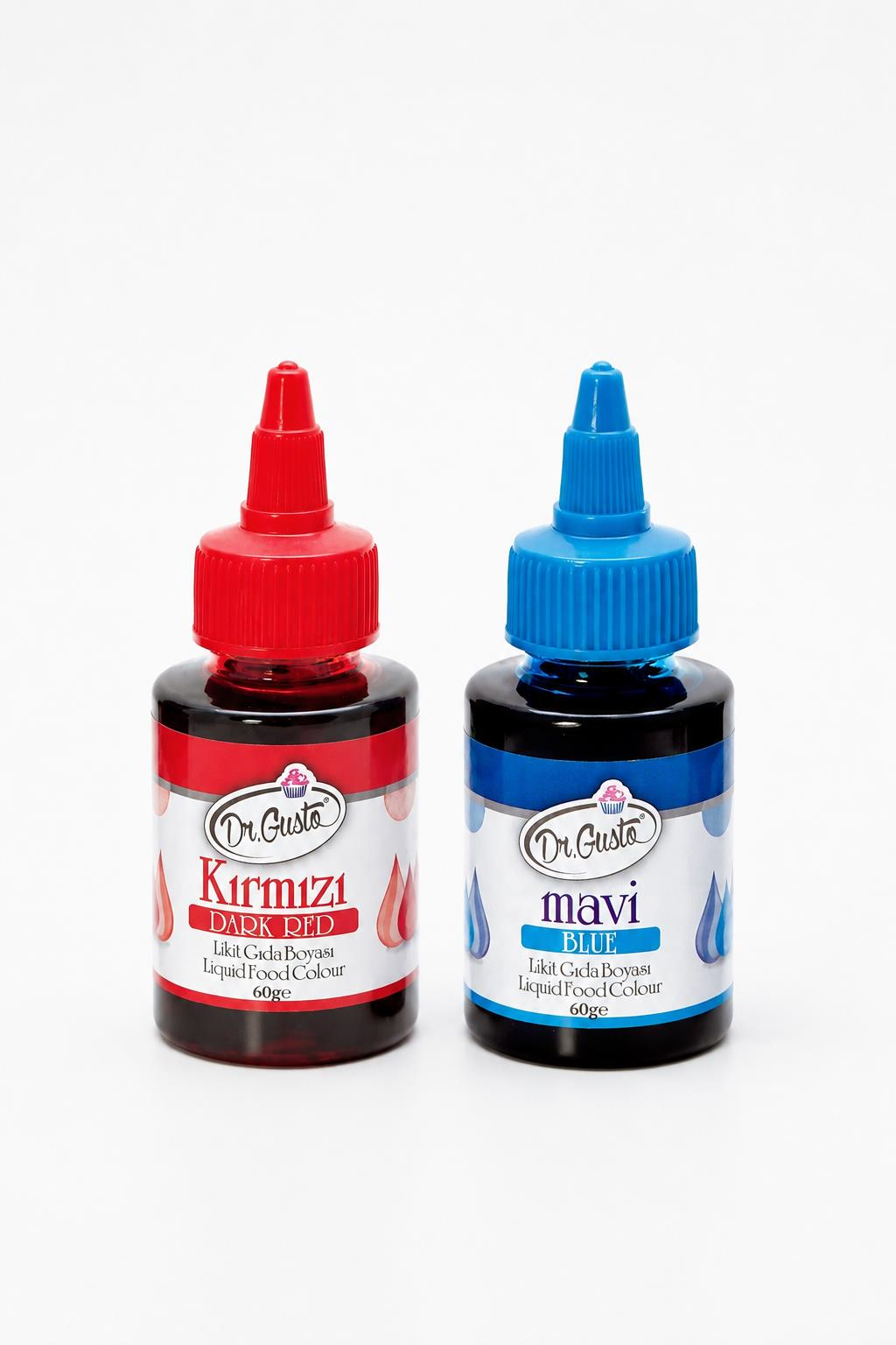 Dr. GustoSu Bazlı Likit Gıda Boyası (60gr renkler) Kırmızı+Mavi 2'li Set