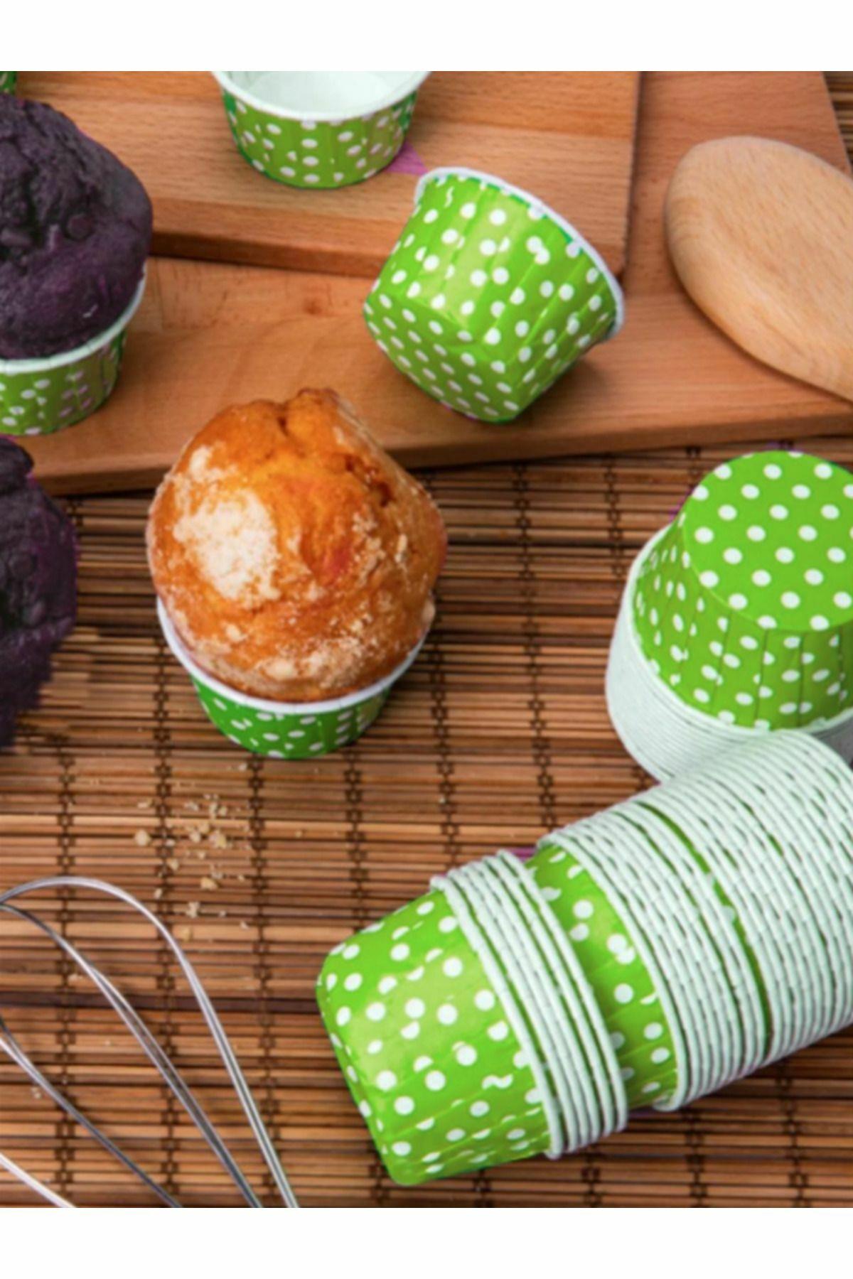 Yeşil Puantiyeli Muffin Kağıt Kapsül 25 Adet 50x39 Mm