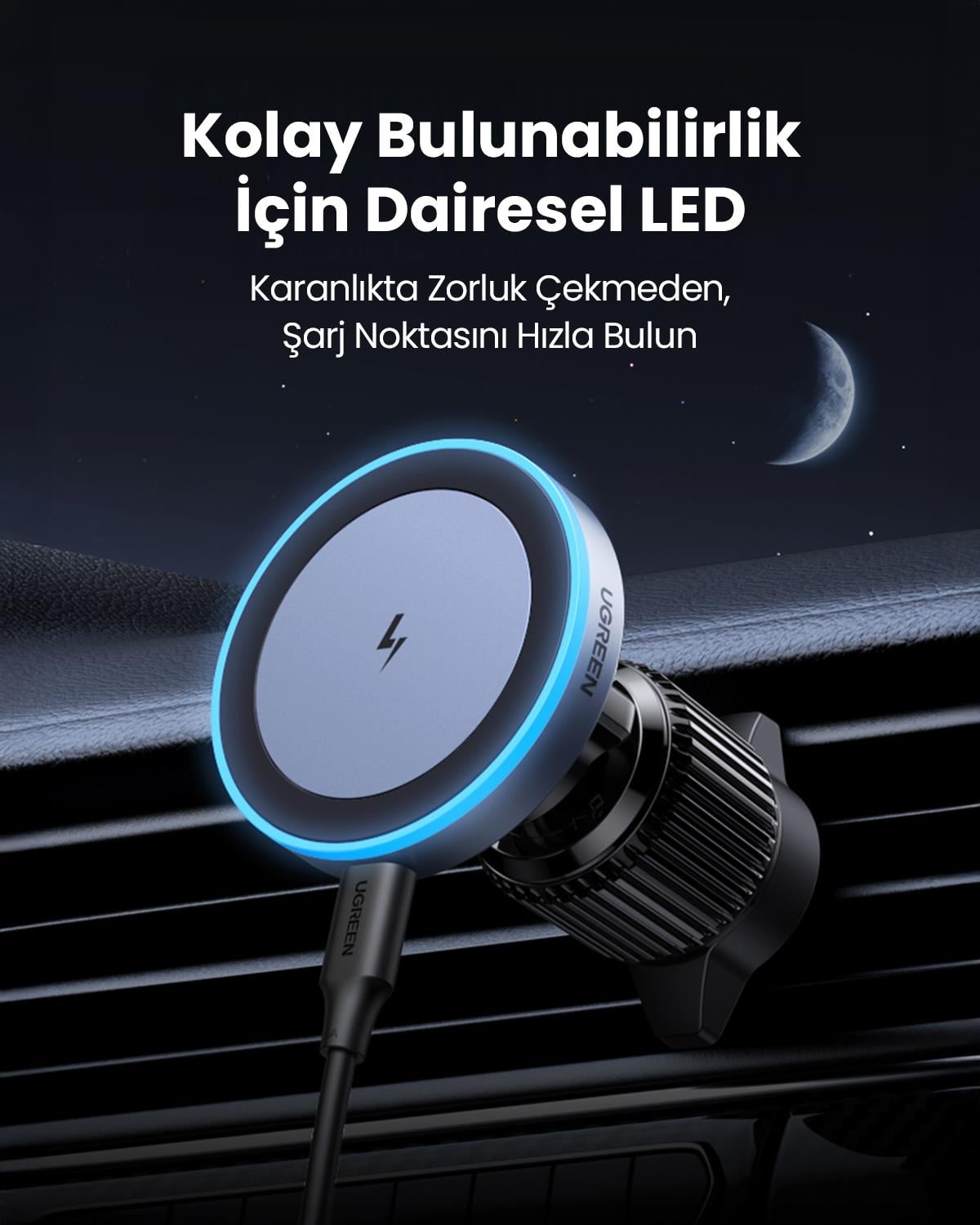 UGREEN 15W Magsafe Kablosuz Araç İçi Şarj Cihazı