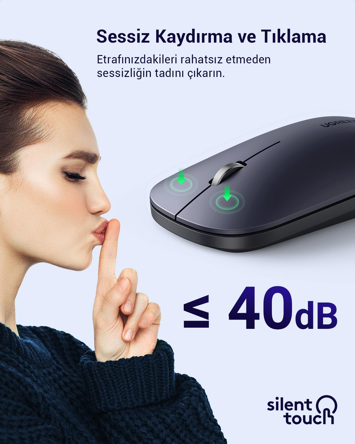 UGREEN 2.4Ghz Sessiz Tuşlu Kablosuz Optik Mouse