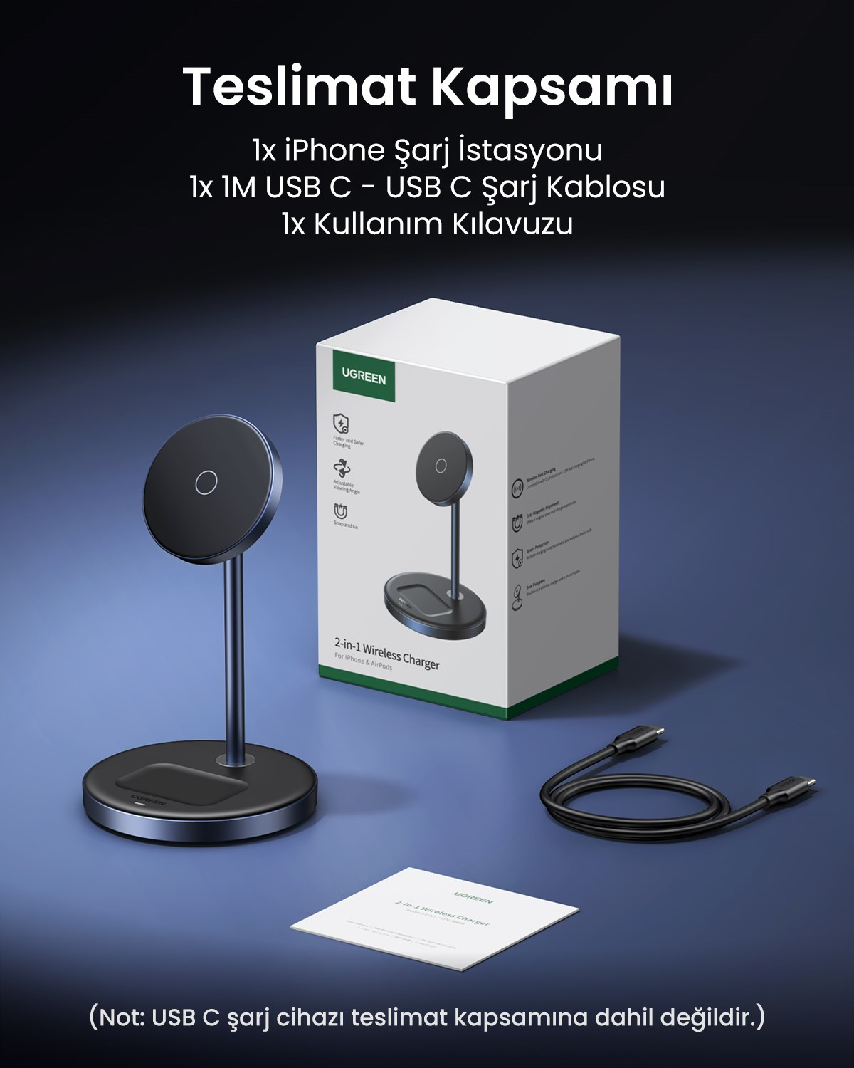 UGREEN 2-in-1 20W MagSafe Telefon Standı Kablosuz Wireless Şarj Özellikli, 90668