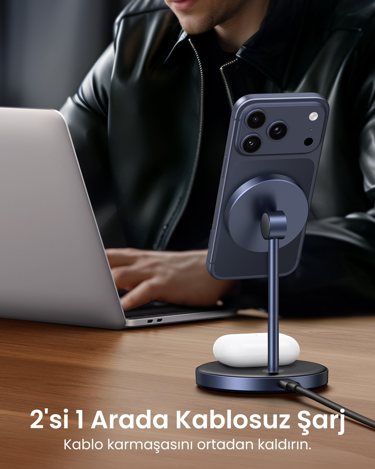 UGREEN 2-in-1 20W MagSafe Telefon Standı Kablosuz Wireless Şarj Özellikli, 90668
