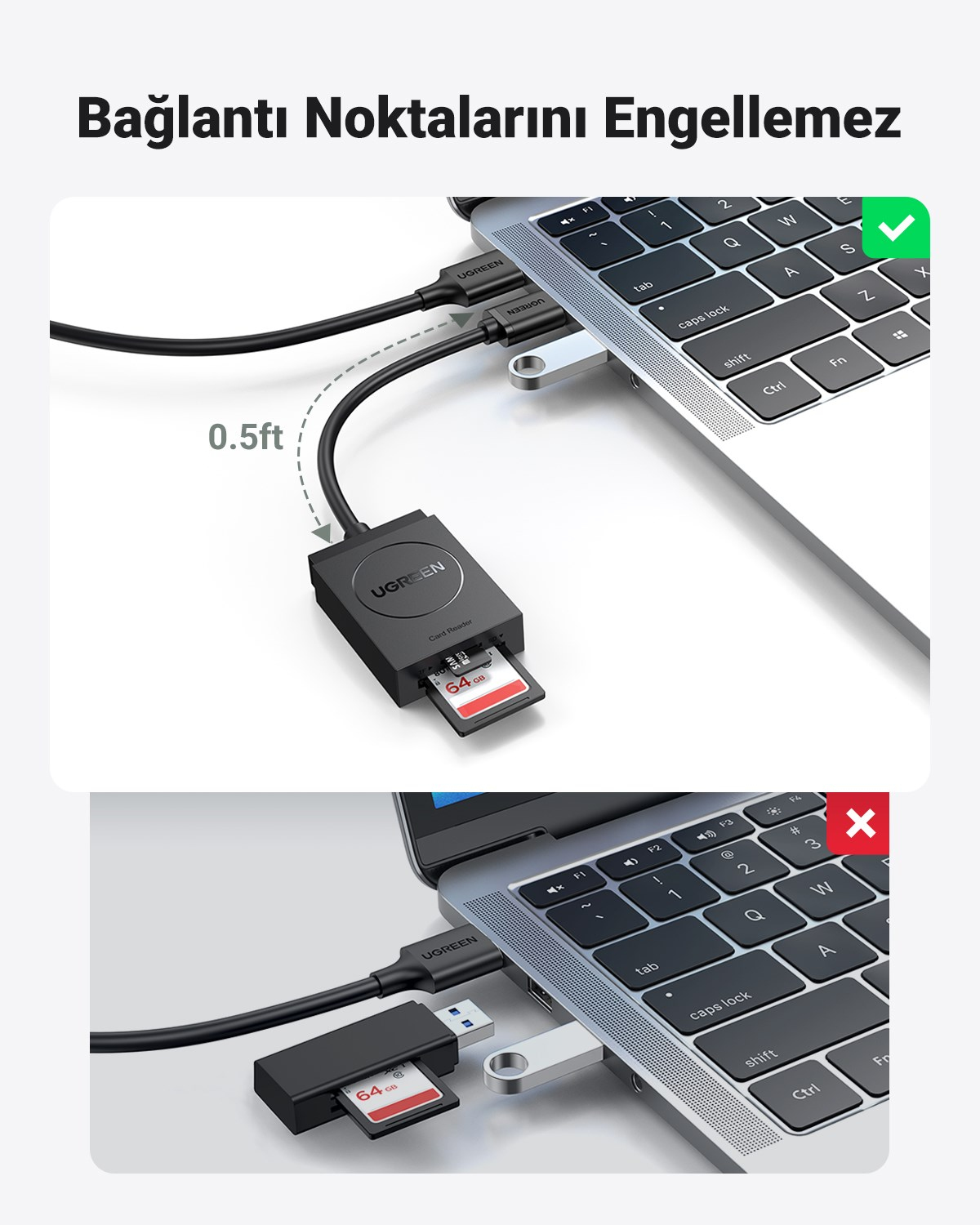 UGREEN 2-in-1 USB 3.0 SD/TF Kart Okuyucu, 20250