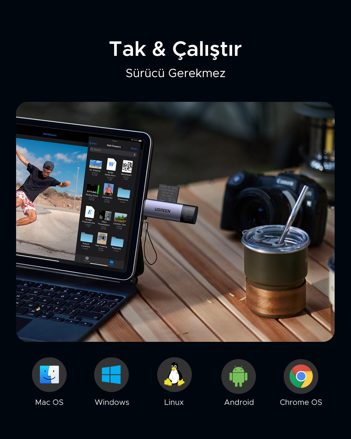UGREEN 2-in-1 USB-C, USB-A SD, TF OTG Kart Okuyucu