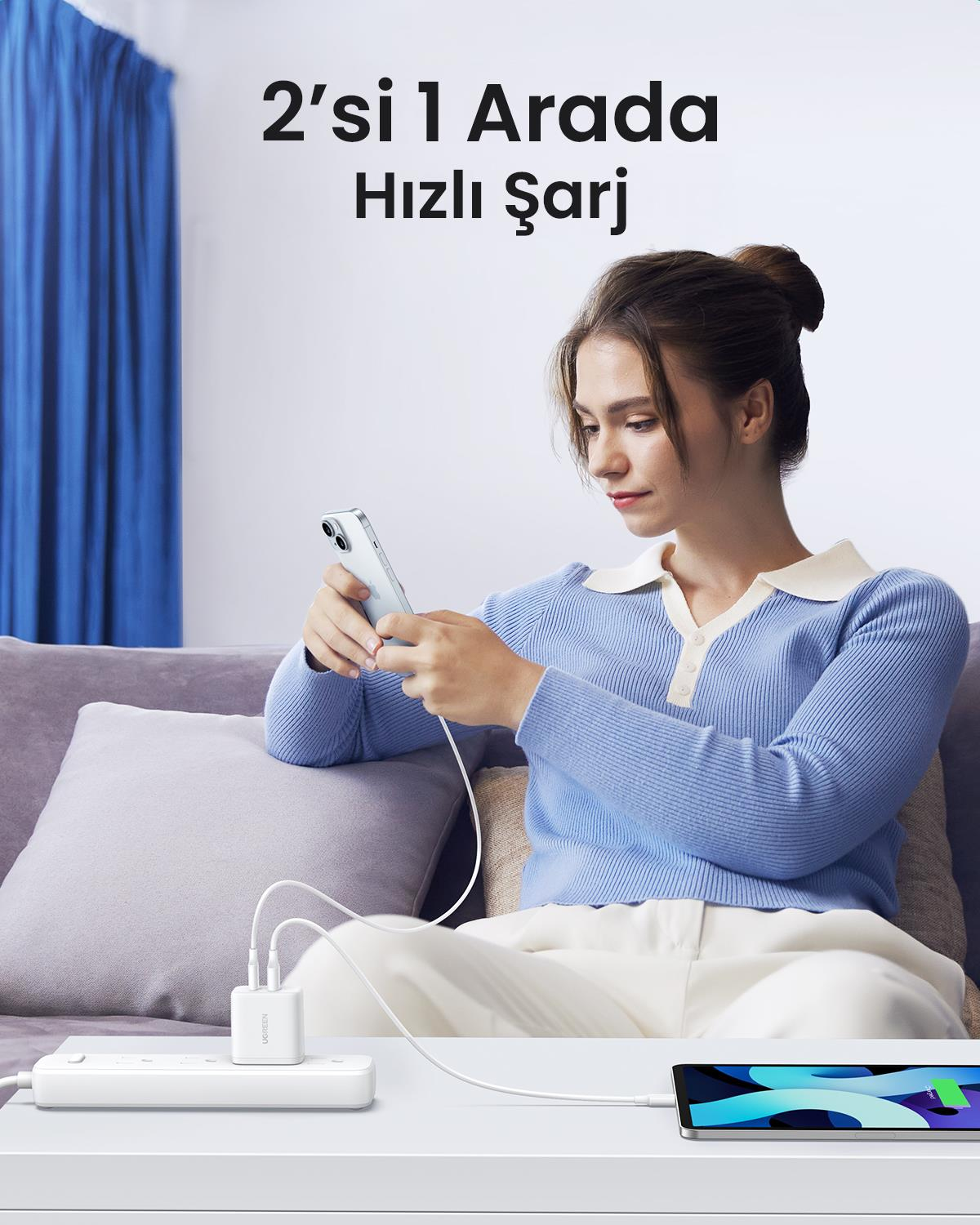 UGREEN 20W 2 Portlu Hızlı Şarj Cihazı, 1xUSB-A, 1x