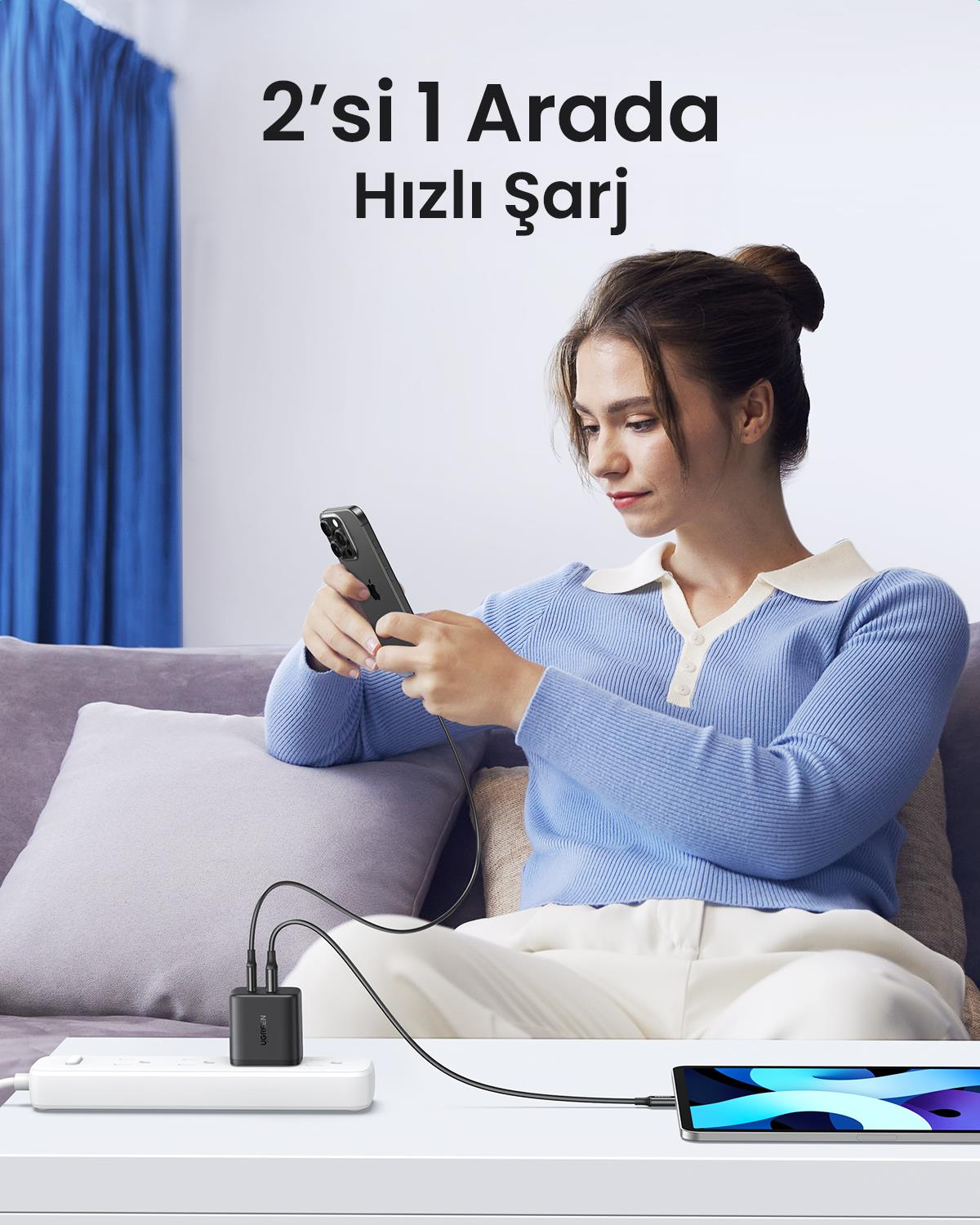 UGREEN 20W 2 Portlu Hızlı Şarj Cihazı, 1xUSB-A, 1x