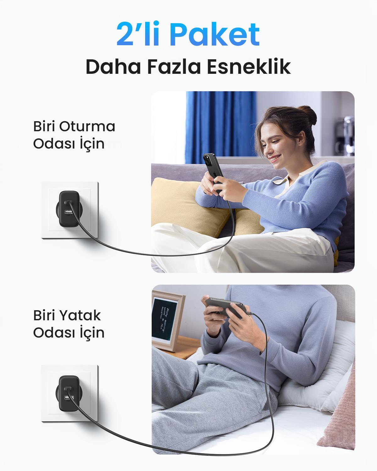 UGREEN 20W 2 Portlu Hızlı Şarj Cihazı, 1xUSB-A, 1x