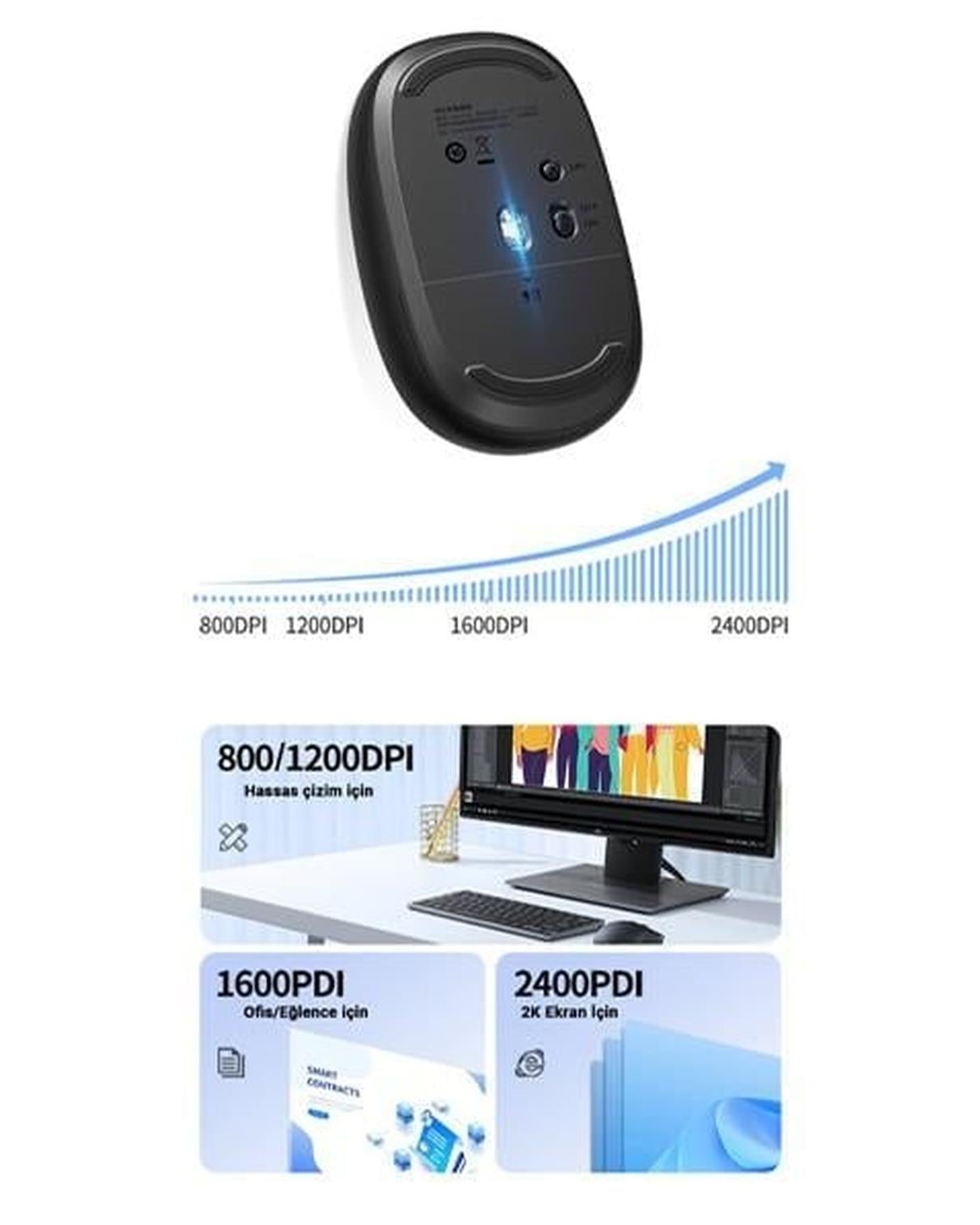 UGREEN 2400DPI 2.4Ghz Wireless Kablosuz Sessiz Mouse Gece Mavisi, 90550