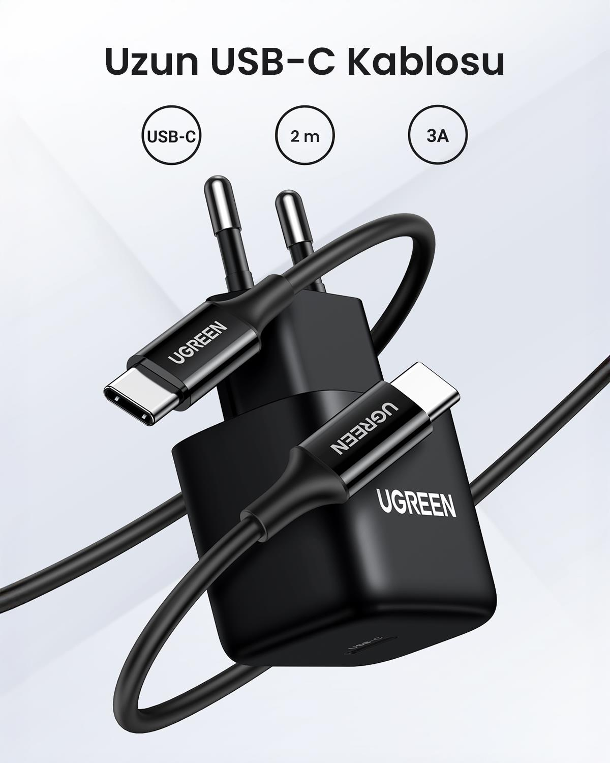UGREEN 25W PD Hızlı Şarj Cihazı ve 2 Metre USB-C K