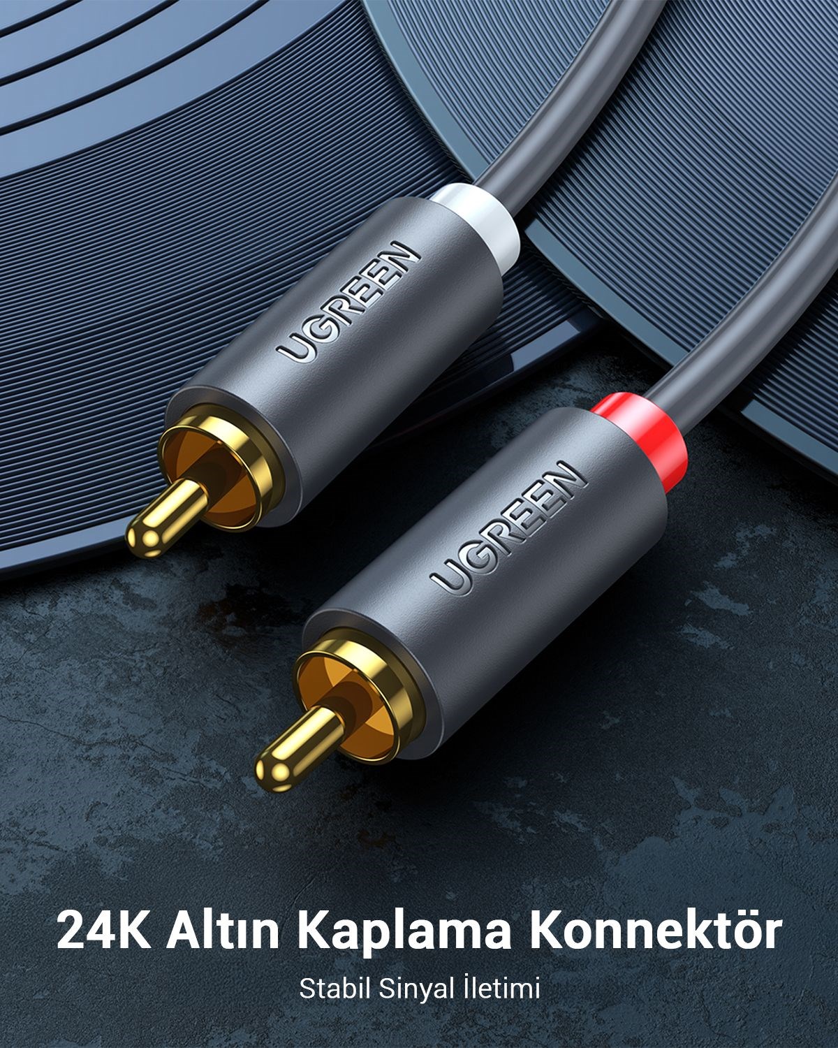 UGREEN 2RCA to 2RCA Ses Kablosu, 2 Metre, Antrasit, 10518