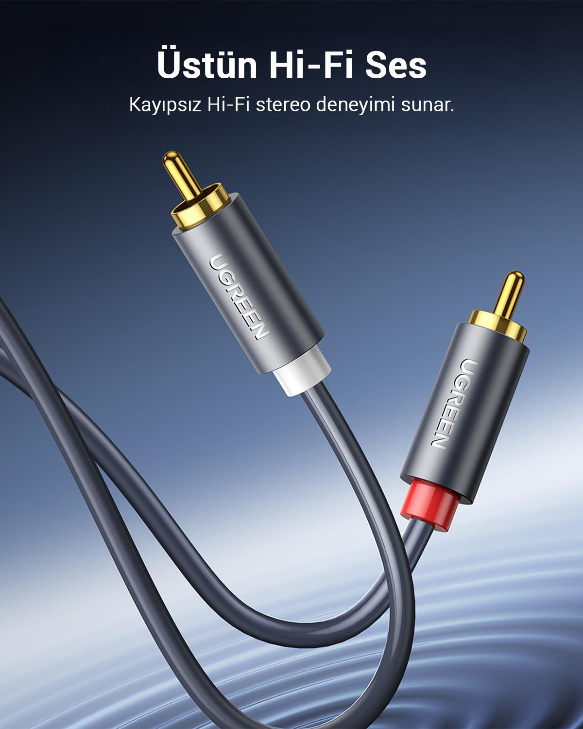 UGREEN 2RCA to 2RCA Ses Kablosu, 5 Metre, Antrasit, 10520