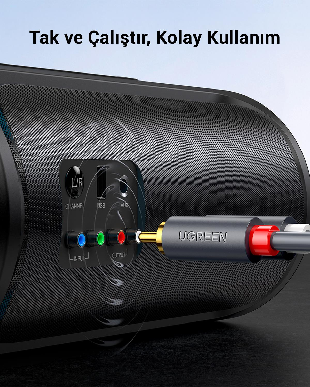 UGREEN 2RCA to 2RCA Ses Kablosu, 5 Metre, Antrasit, 10520