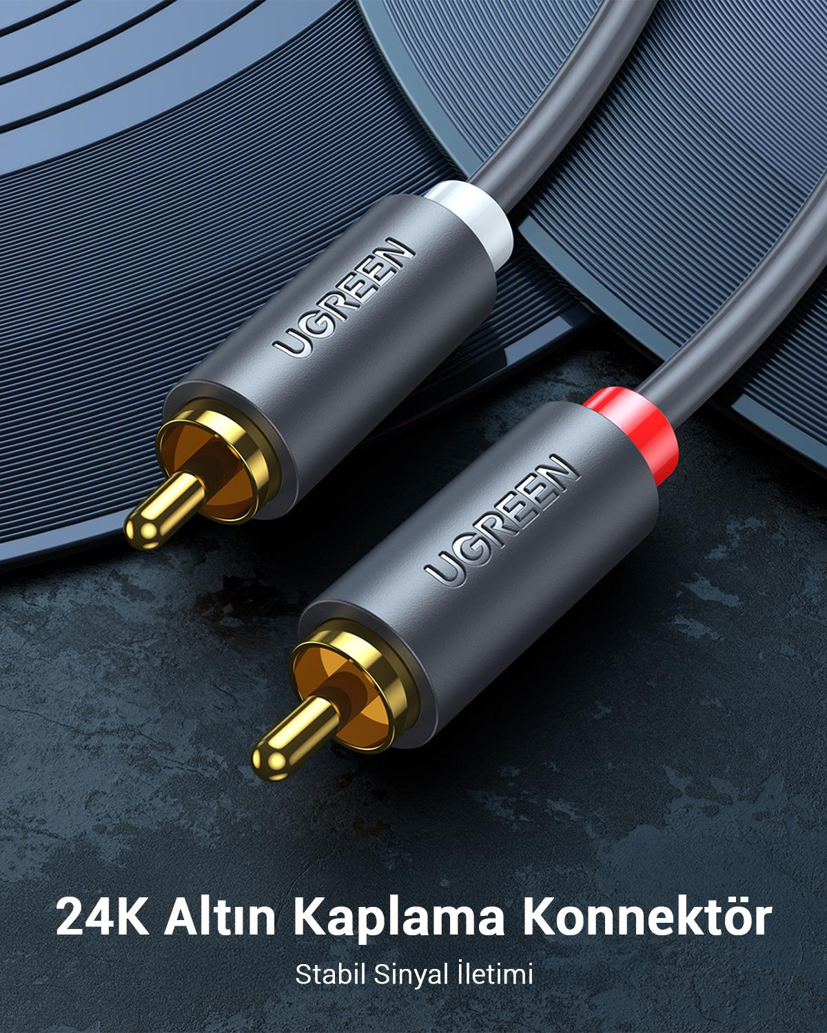 UGREEN 2RCA to 2RCA Ses Kablosu, 5 Metre, Antrasit, 10520