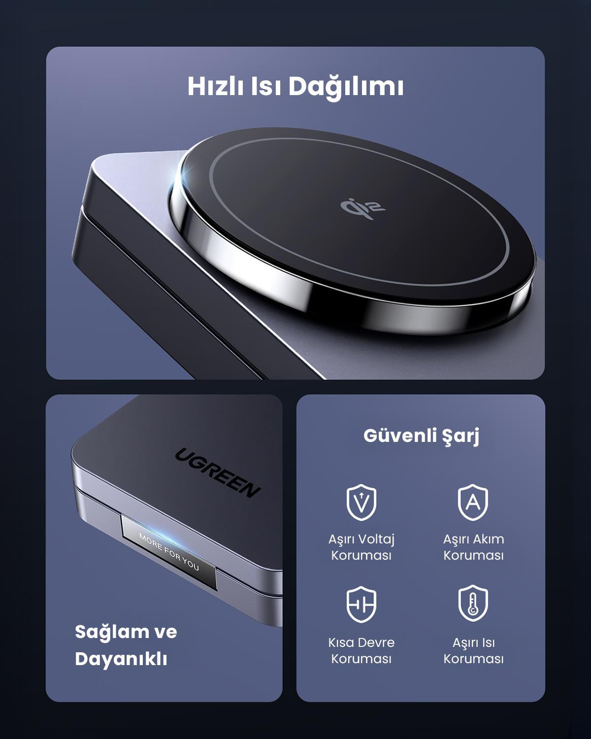 UGREEN 2si 1 Arada 30W Magnetik Wireless Kablosuz