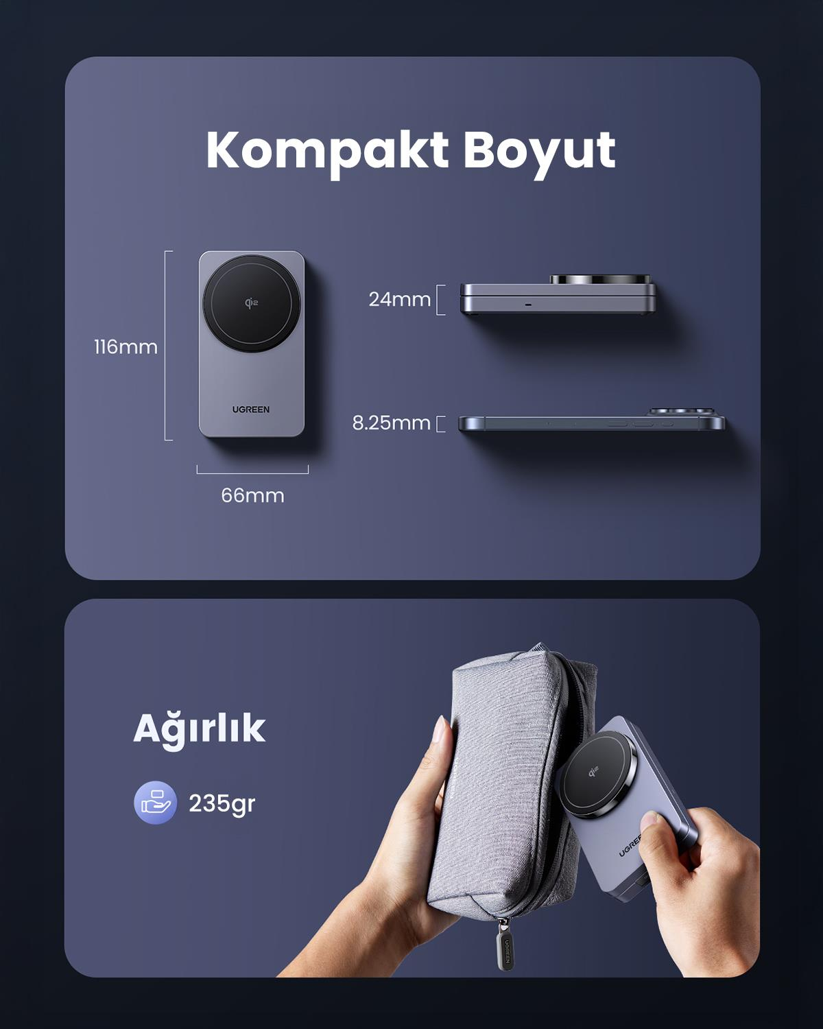 UGREEN 2si 1 Arada 30W Magnetik Wireless Kablosuz