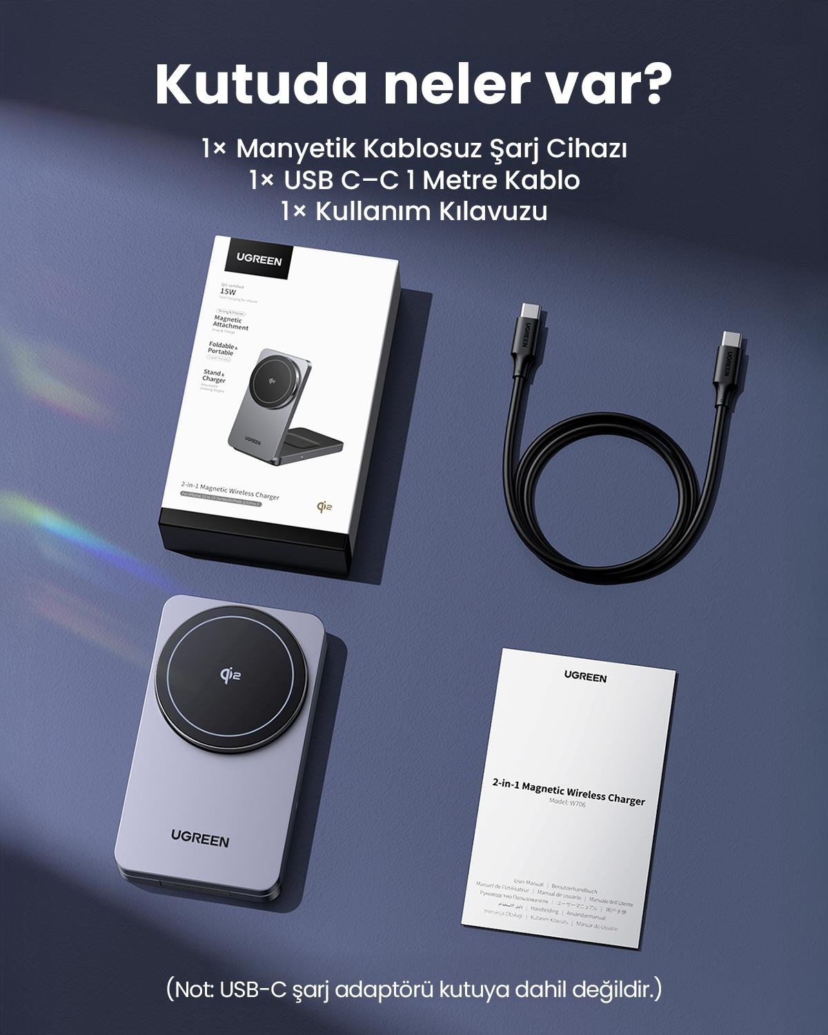 UGREEN 2si 1 Arada 30W Magnetik Wireless Kablosuz