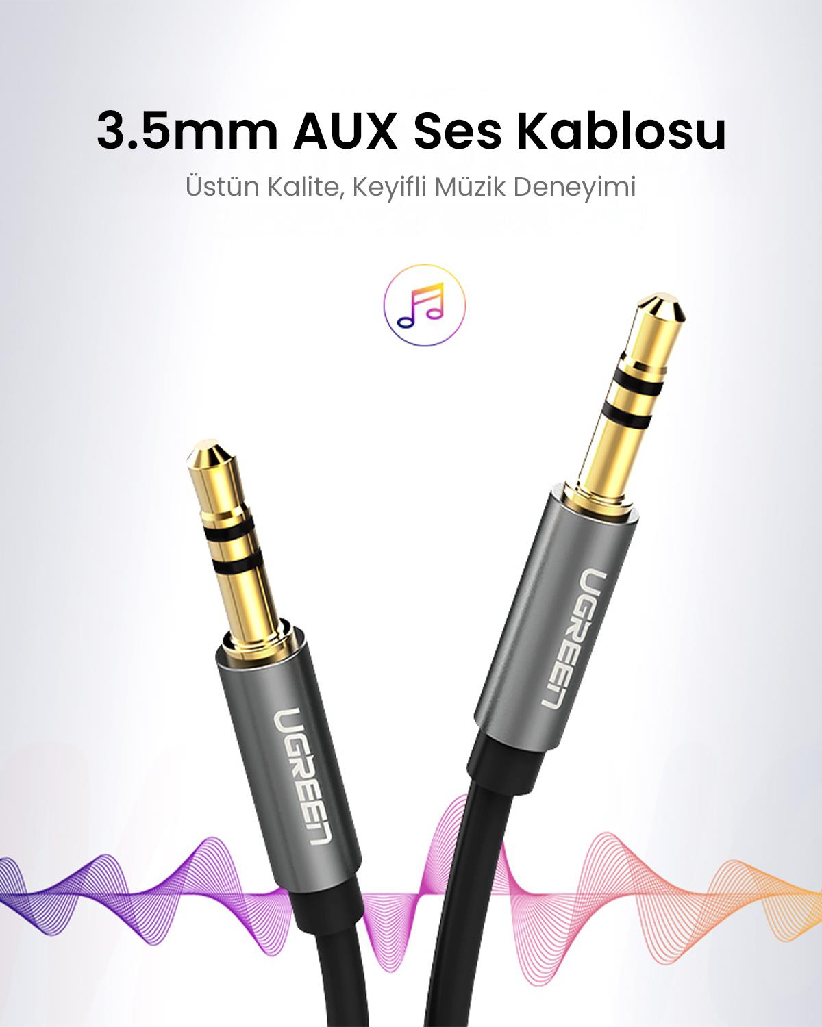 UGREEN 3.5mm Aux Ses Kablosu 2m Siyah