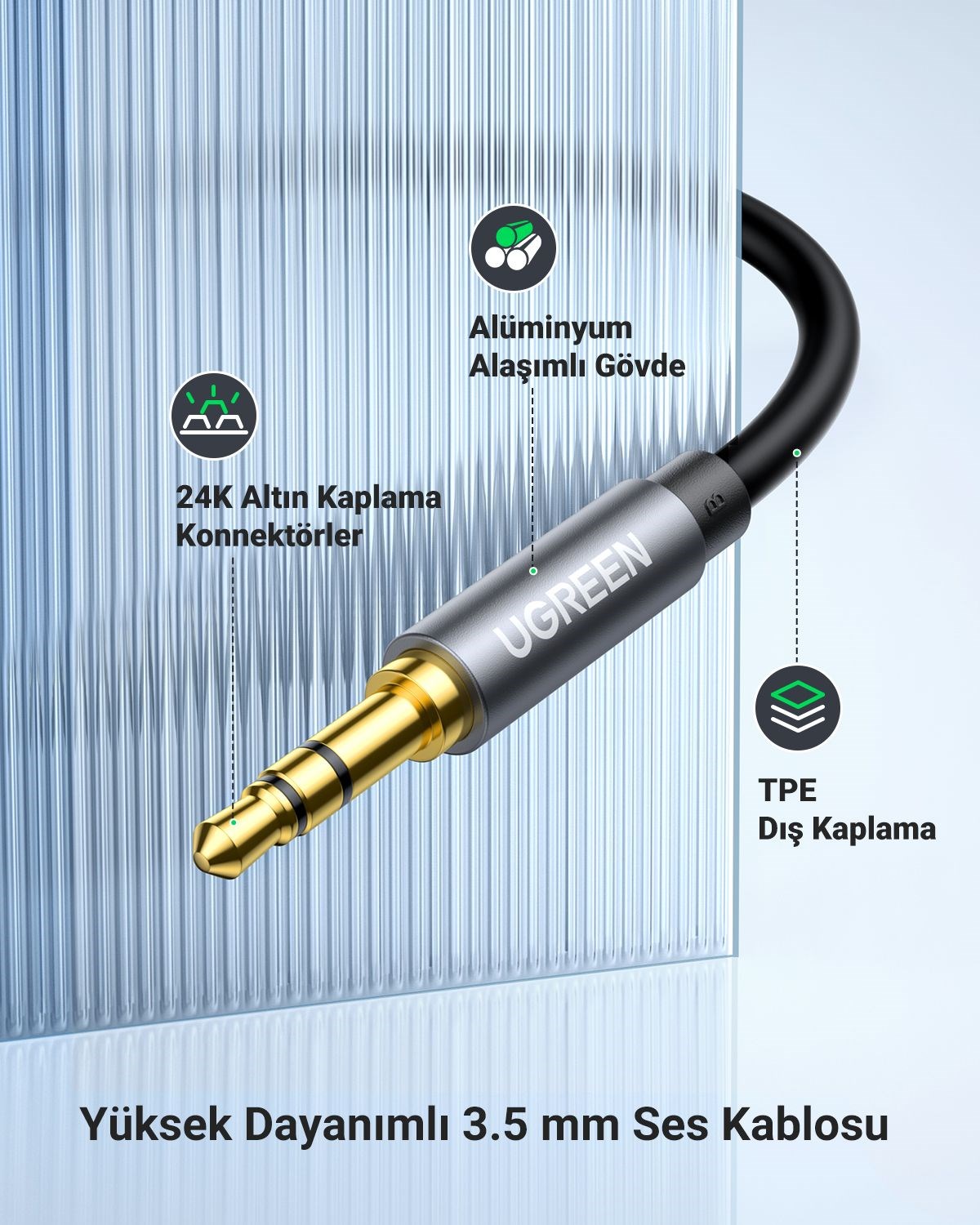 UGREEN 3.5 mm Jack Ses Aux Uzatma Kablosu 5 Metre, 10538