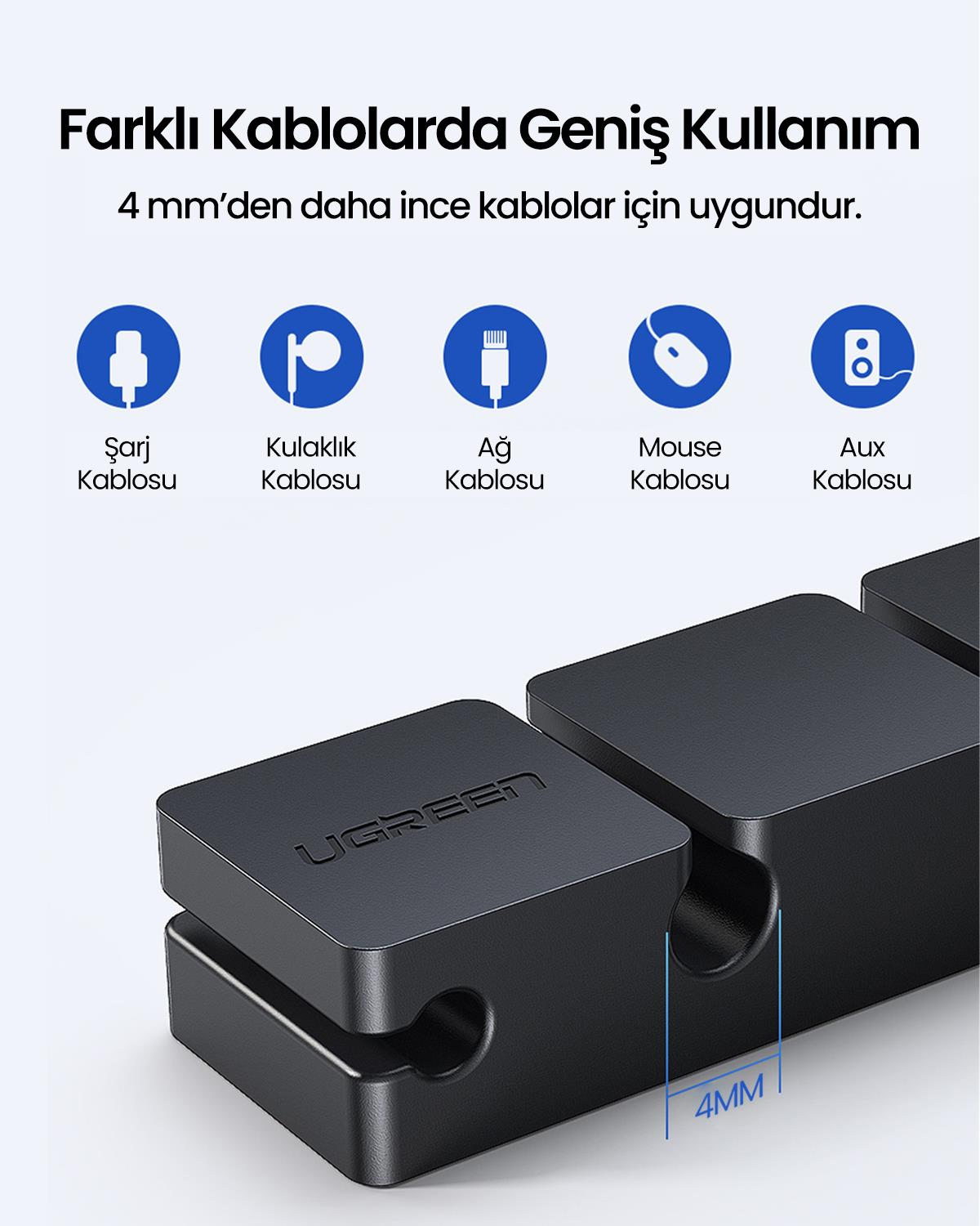 Ugreen 3 +1 Kanallı Silikon Kablo Düzenleyici Orga