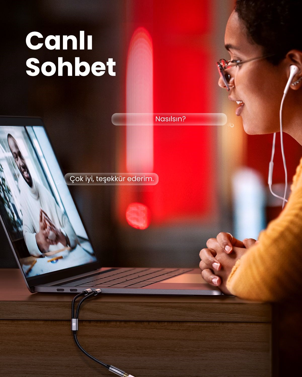 UGREEN 3.5mm Ses-Mikrofon Birleştirici Y Kulaklık Ses Ayırıcı Kablo Mikrofon Stereo Jak Kulaklık Bağlantı Noktası Kablosu, 20899