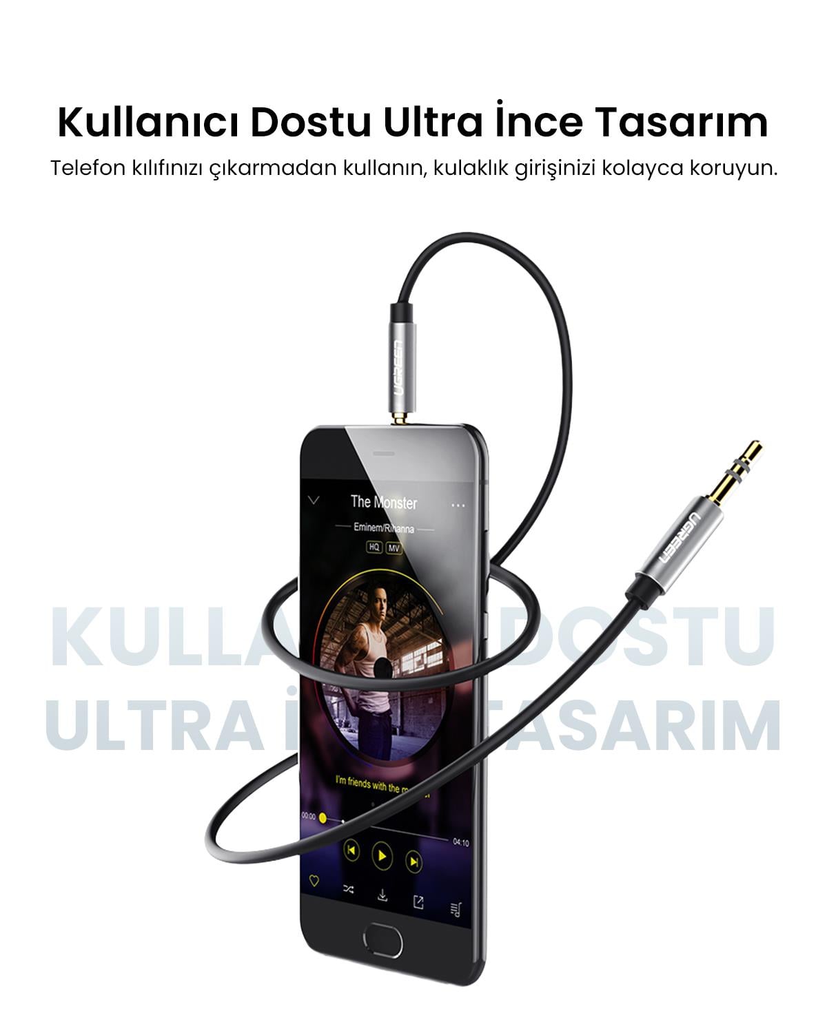 UGREEN 3.5mm Aux Ses Kablosu 50cm Siyah