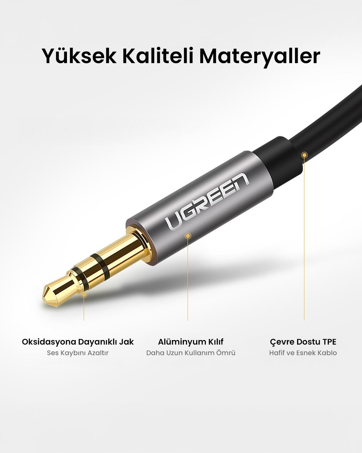 UGREEN 3.5mm Aux Ses Kablosu 50cm Siyah