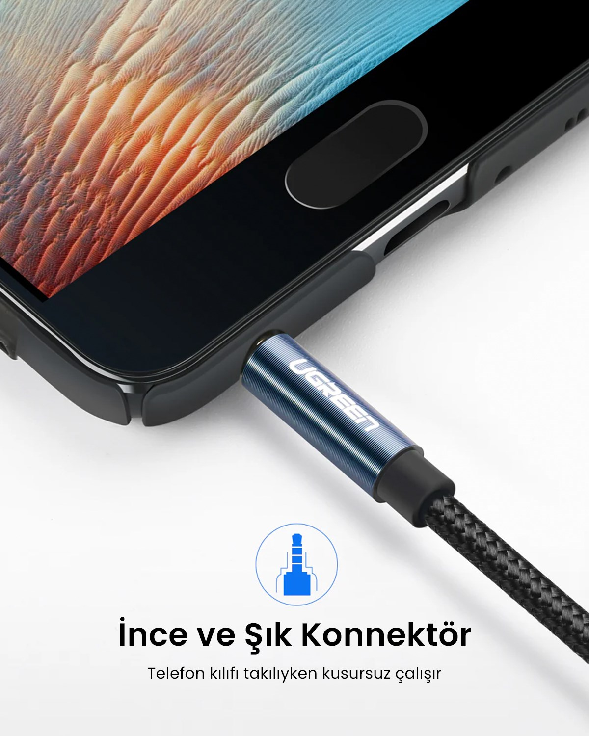 UGREEN 3.5 mm Jack Ses Aux Örgülü Uzatma Kablosu 2 Metre, 40675