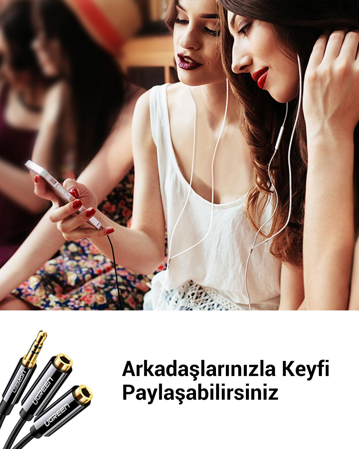 Ugreen 3.5mm 2li Aux Kulaklık Çoklayıcı, Siyah