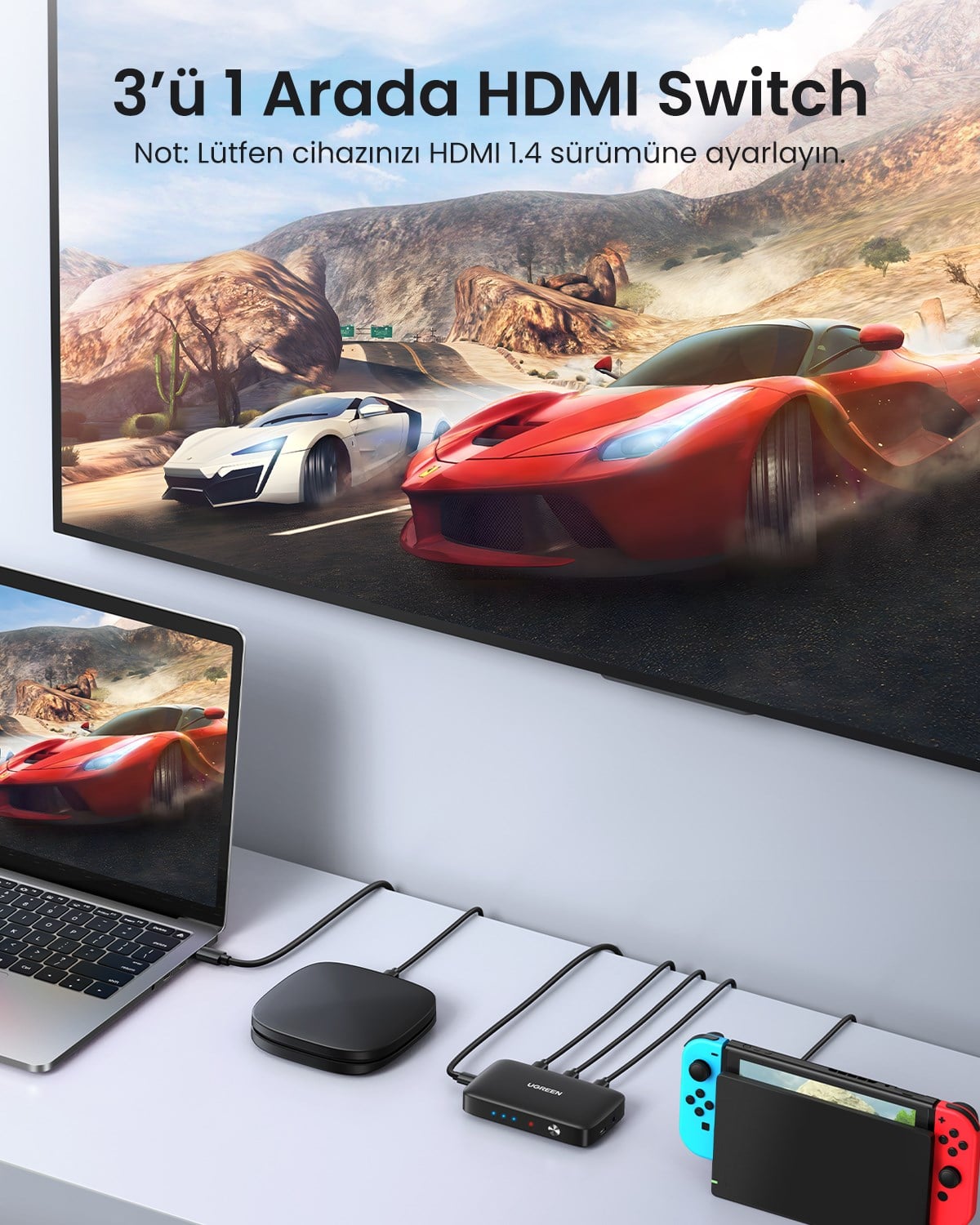 UGREEN 3-in-1 4K@30Hz HDMI Uzaktan Kumandalı Switch, 80125