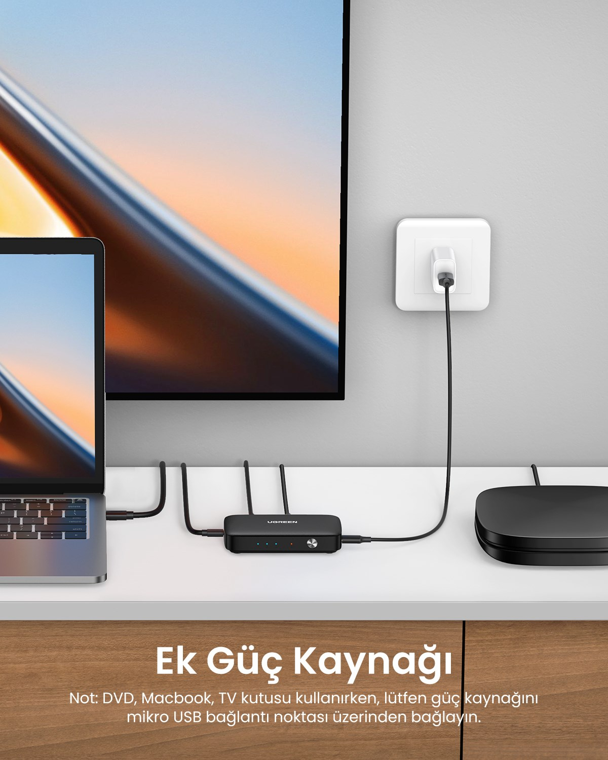 UGREEN 3-in-1 4K@30Hz HDMI Uzaktan Kumandalı Switch, 80125
