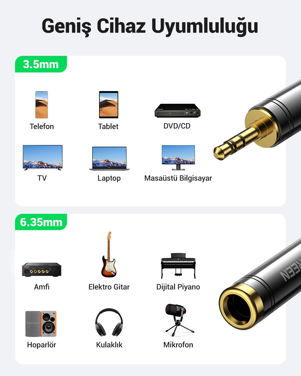 UGREEN 3.5mm Male to 6.35mm Female Adapter 1pcs
