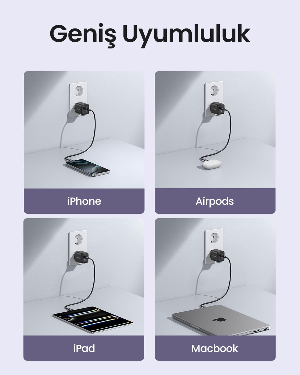 UGREEN 30W GaN Hızlı Şarj Cihazı 2 Portlu, 1xUSB-A