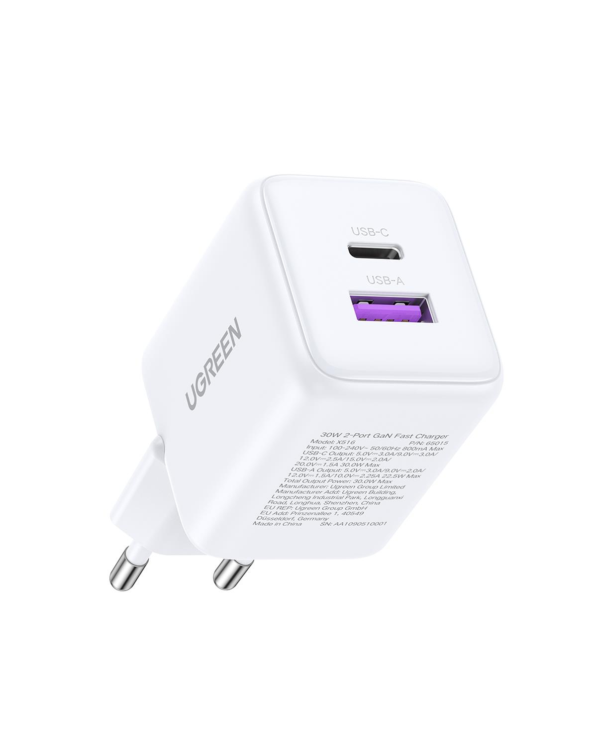 UGREEN 30W GaN Hızlı Şarj Cihazı 2 Portlu, 1xUSB-A