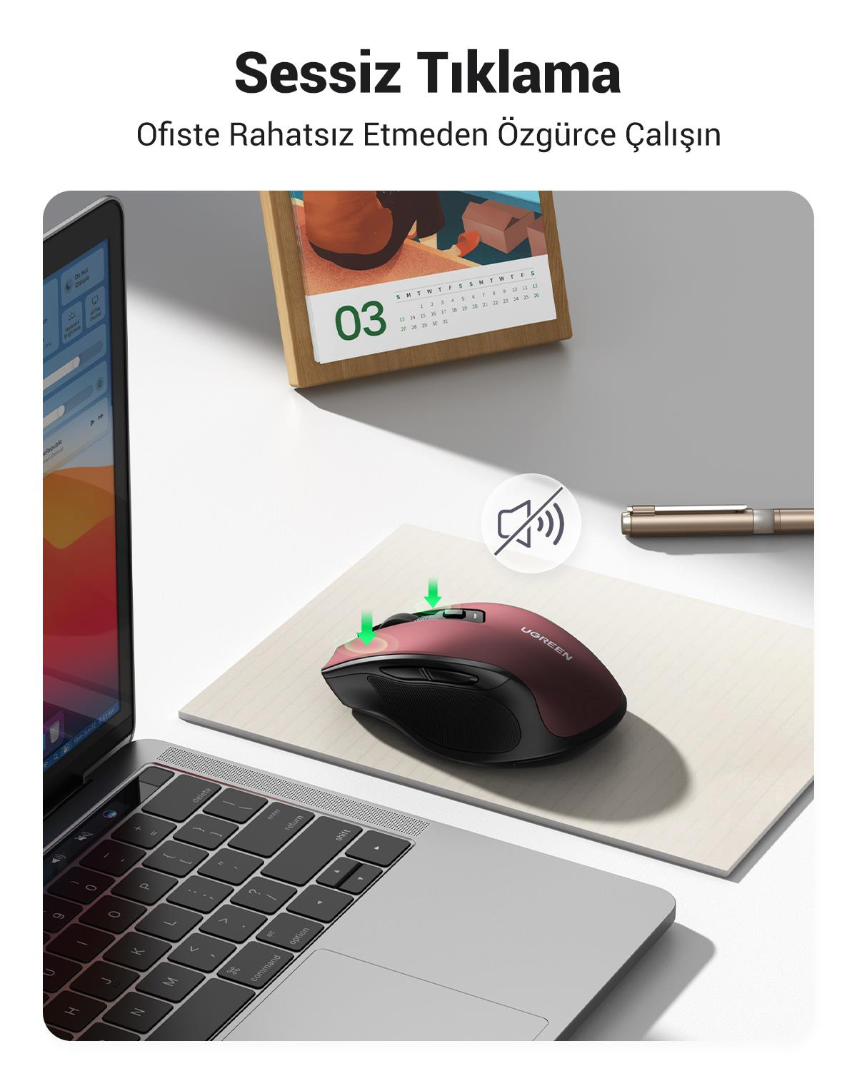 UGREEN 4.000 DPI Ergonomik Sessiz Kablosuz Optik M