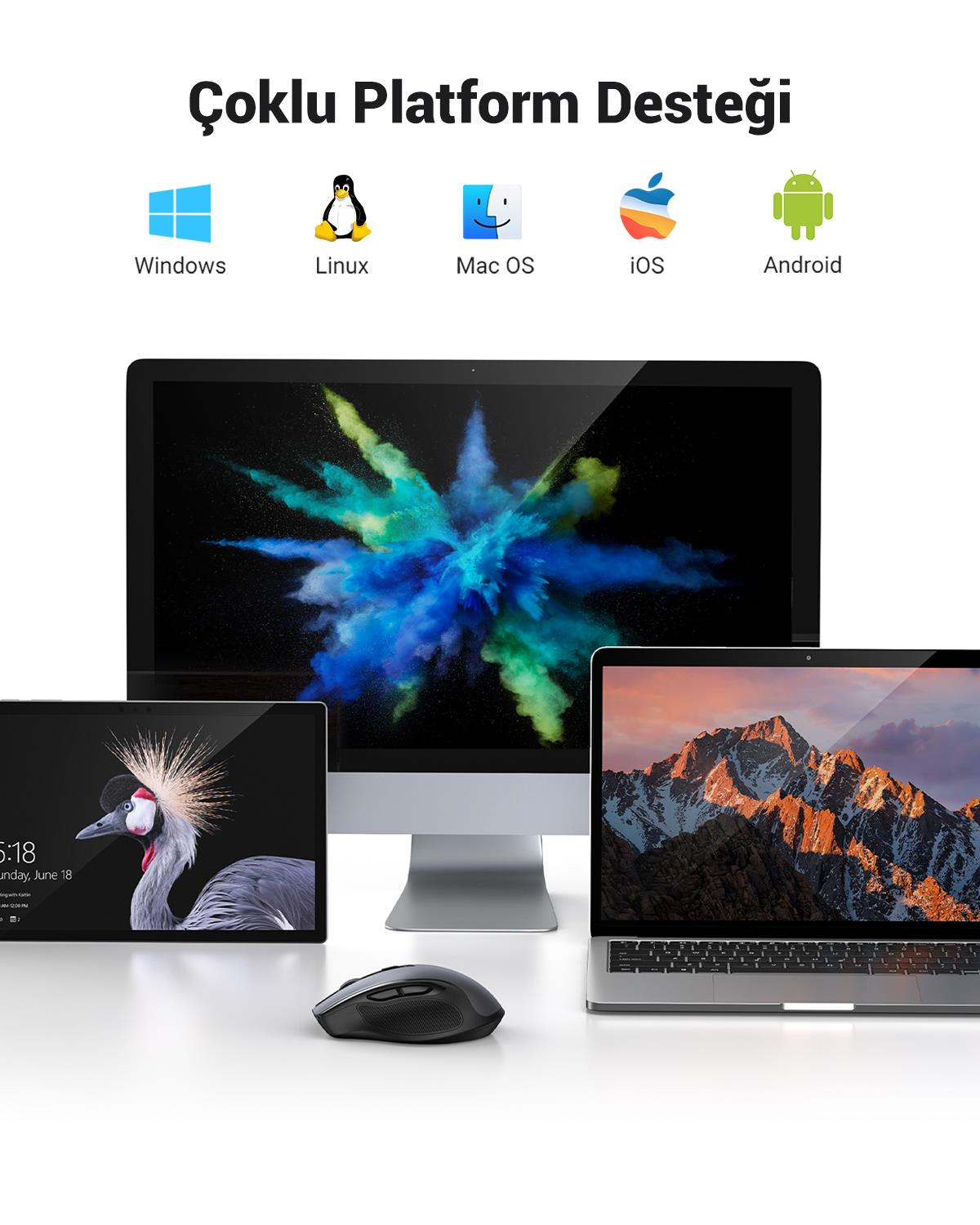 UGREEN 4.000 DPI Sessiz Kablosuz Optik Mouse