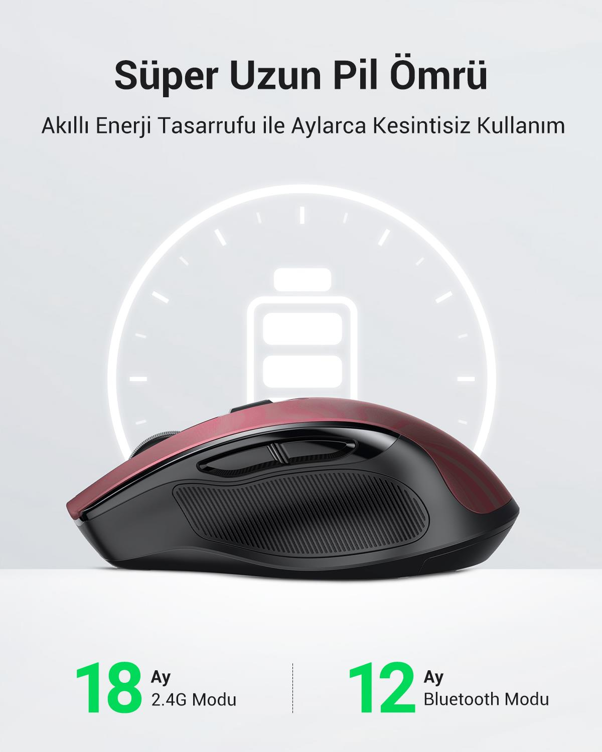 UGREEN 4.000 DPI Ergonomik Sessiz Kablosuz Optik M