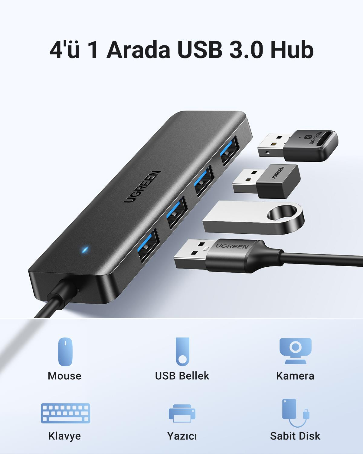 UGREEN 4-in-1 4xUSB-A USB-C Port Çoklayıcı Hub, 20