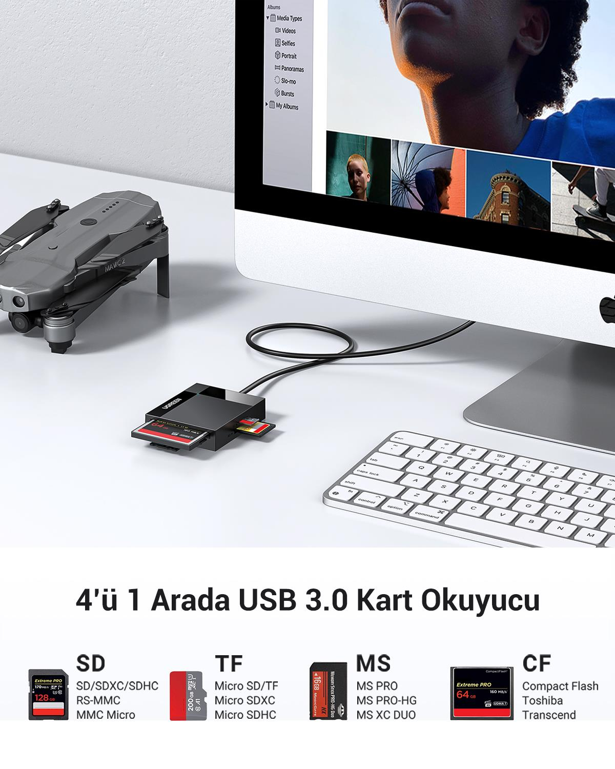 UGREEN 4-in-1 USB 3.0 Kart Okuyucu, 30333